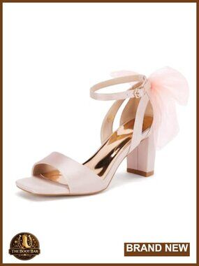 Women's Bow Tie Heeled Sandals Chunky Heel One Strap Satin Ankle Buckle Dress